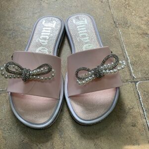 Juicy Couture Pink Slide Sandals with Pearl Bow